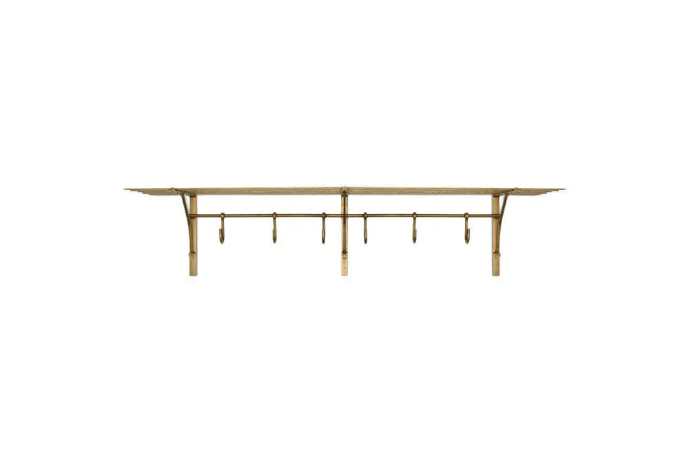 Nkuku Basti – iron storage shelf with hooks antique brass - Storage & Organisation