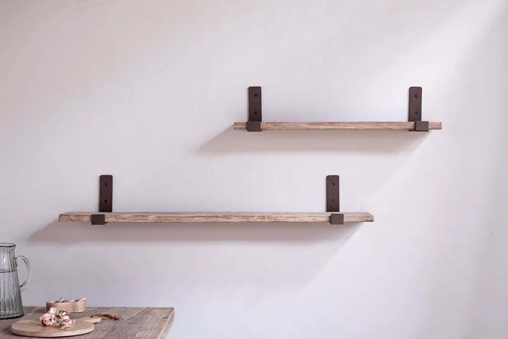 Nkuku Ibo Reclaimed Wood & Iron Shelf – Small Natural - Home Decor
