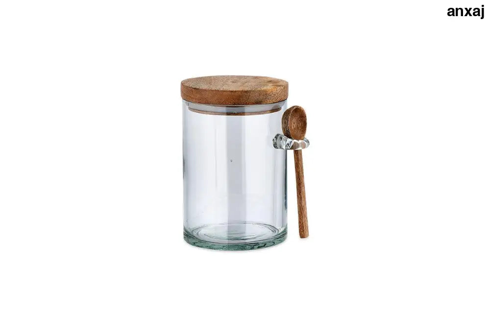 Nkuku Kossi Storage Jar – small recycled glass jar with mango wood lid - Kitchen & Dining