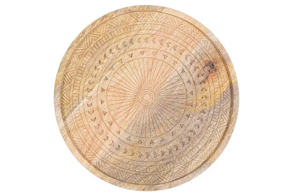 Nkuku Namuna Mango Wood Tray – Large Hand-Etched Serving Tray - Home Decor