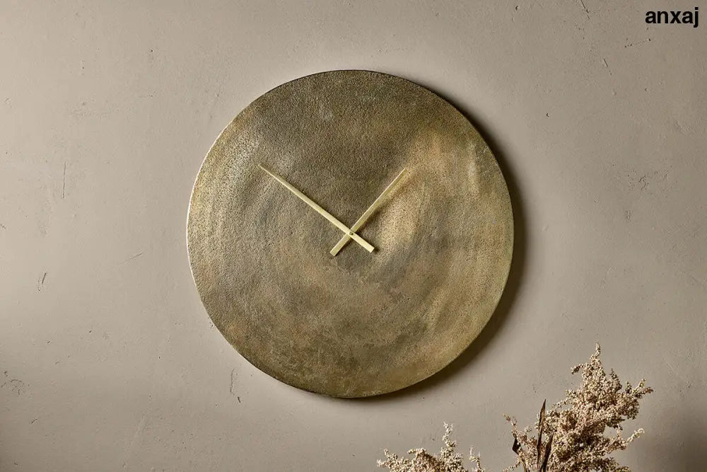 Nkuku Okota Wall Hung Clock – Large Antique Brass - Home Decor