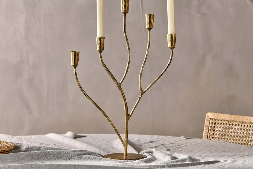 Nkuku Palani Statement Candelabra – Large Antique Brass - Home Decor