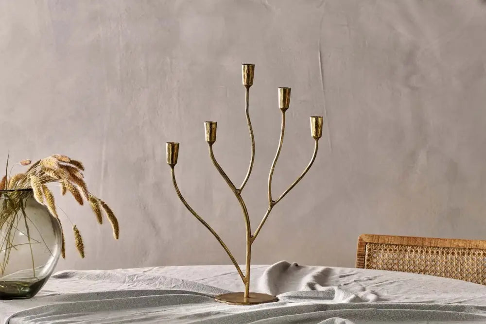 Nkuku Palani Statement Candelabra – Large Antique Brass - Home Decor
