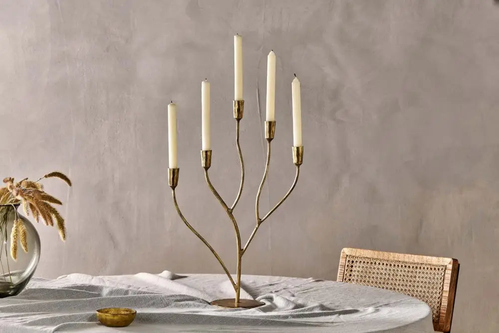 Nkuku Palani Statement Candelabra – Large Antique Brass - Home Decor