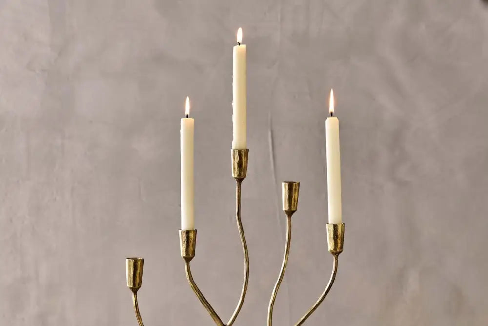 Nkuku Palani Statement Candelabra – Large Antique Brass - Home Decor