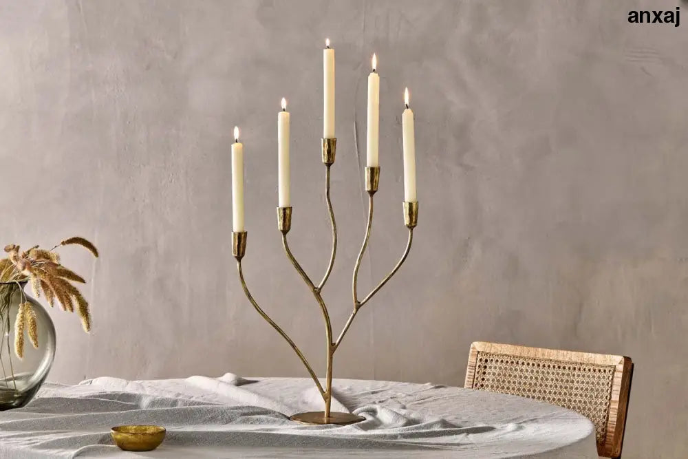 Nkuku Palani Statement Candelabra – Large Antique Brass - Home Decor