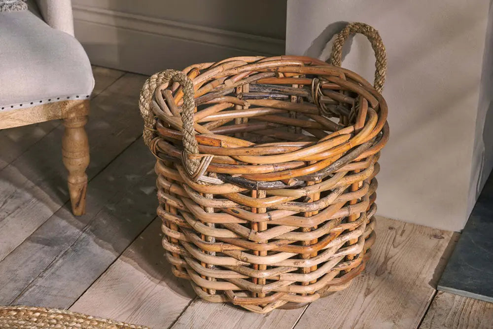 Nkuku Rattan Chunky Basket – hand-woven storage basket small - Storage & Organisation