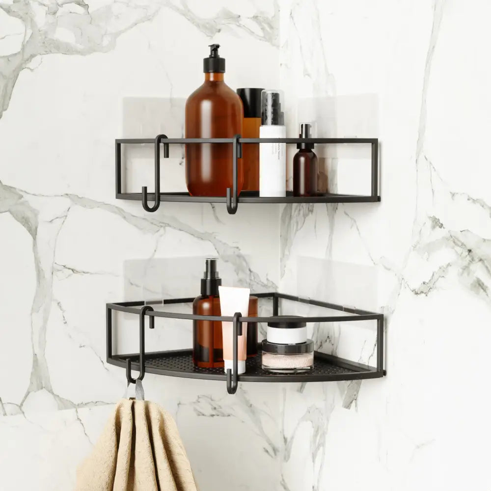 Umbra Cubiko Adhesive Corner Shower Bins – Set of 2 Black - Home & Storage