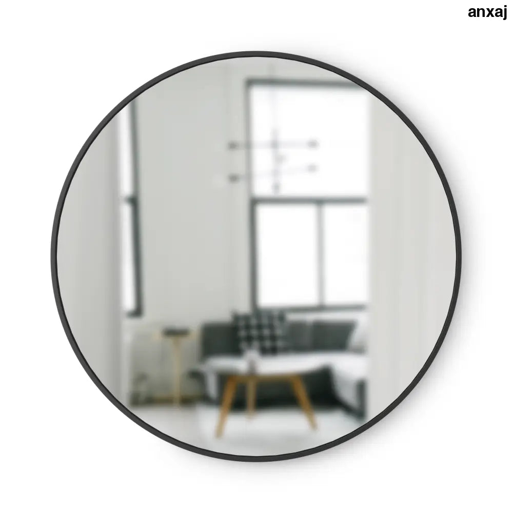 Umbra Hub Wall Mirror – Black Round Rubber-Framed Mirror 94 cm - Home Decor