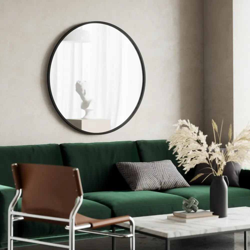Umbra Hub Wall Mirror – Black Round Rubber-Framed Mirror 94 cm - Home Decor