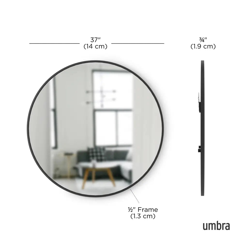 Umbra Hub Wall Mirror – Black Round Rubber-Framed Mirror 94 cm - Home Decor
