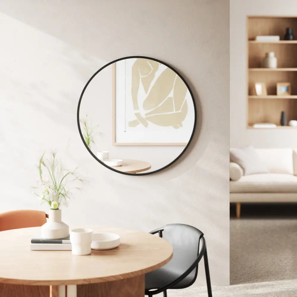 Umbra Hub Wall Mirror – Black Round Rubber-Framed Mirror 94 cm - Home Decor