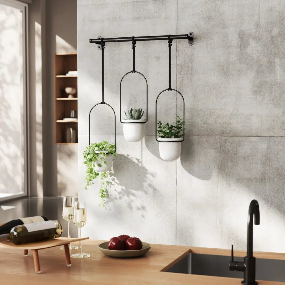 Umbra Triflora Hanging Planter – Set of 3 White/Black - Home Decor